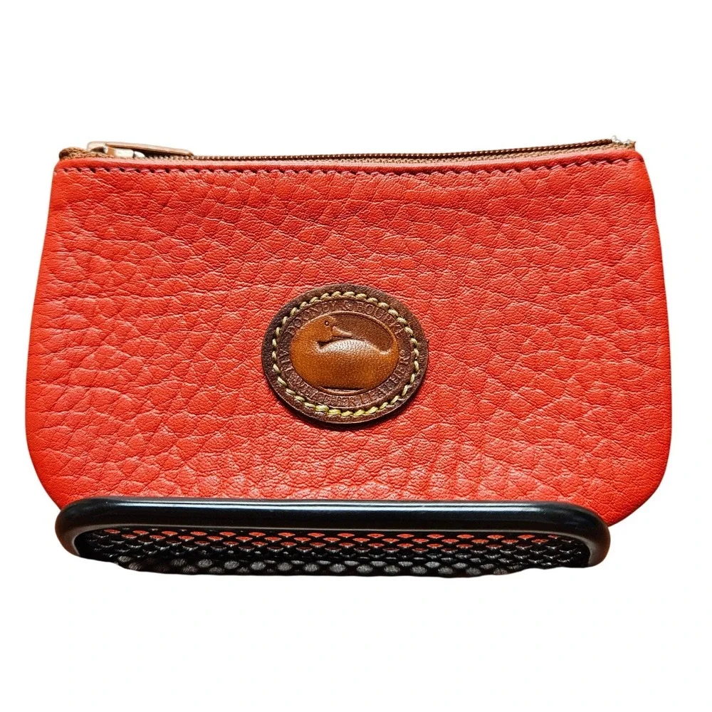 Vtg‎ Dooney & Bourke Persimmon Red Orange Pebbled AWL Leather Zip Coin Pouch